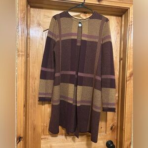 Brown, Tan & Plum Long, Soft Knit Sweater - Ladies Size S - Christopher & Banks
